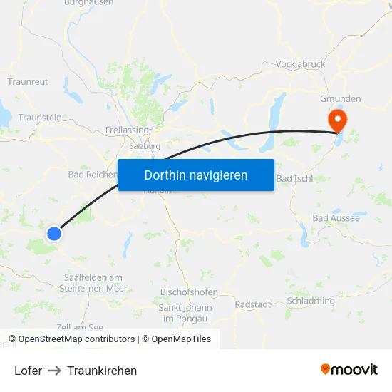 Lofer to Traunkirchen map