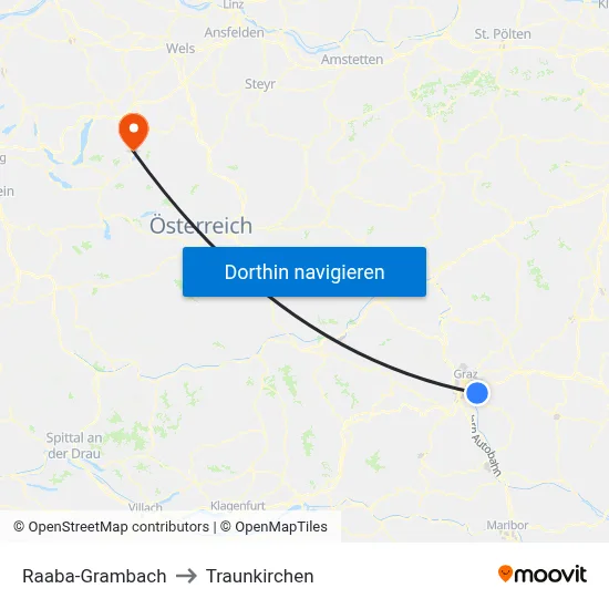 Raaba-Grambach to Traunkirchen map