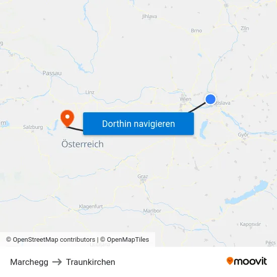 Marchegg to Traunkirchen map
