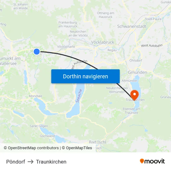 Pöndorf to Traunkirchen map
