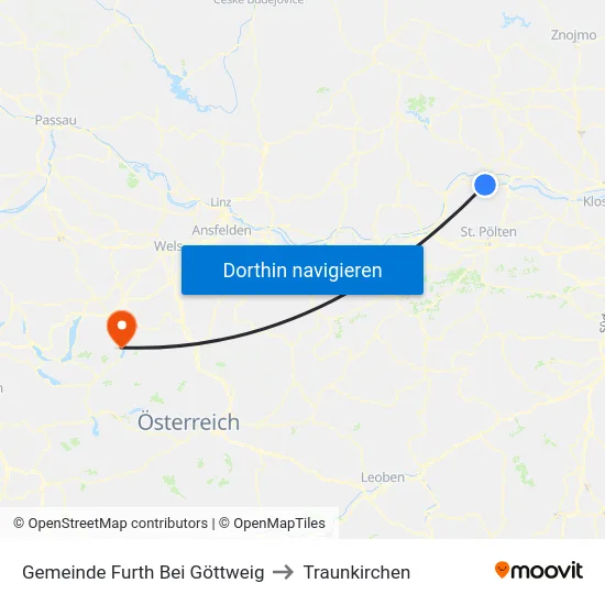 Gemeinde Furth Bei Göttweig to Traunkirchen map