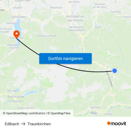 Edlbach to Traunkirchen map