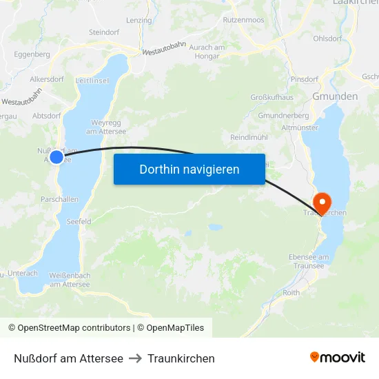 Nußdorf am Attersee to Traunkirchen map