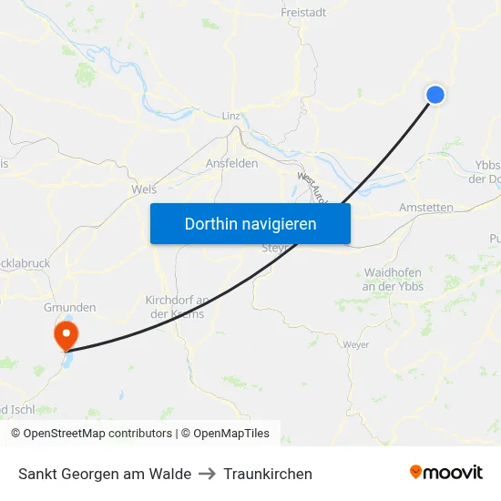Sankt Georgen am Walde to Traunkirchen map