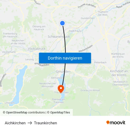 Aichkirchen to Traunkirchen map