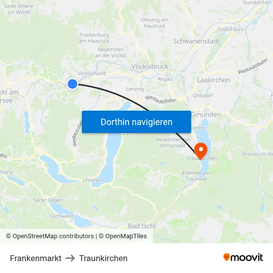 Frankenmarkt to Traunkirchen map