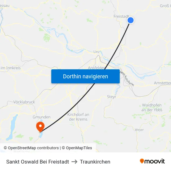Sankt Oswald Bei Freistadt to Traunkirchen map