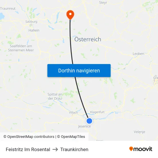 Feistritz Im Rosental to Traunkirchen map