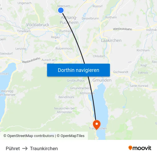 Pühret to Traunkirchen map
