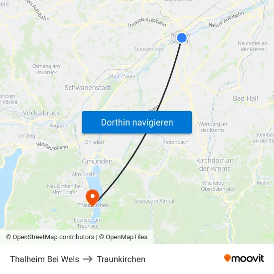 Thalheim Bei Wels to Traunkirchen map