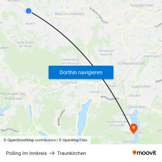 Polling Im Innkreis to Traunkirchen map