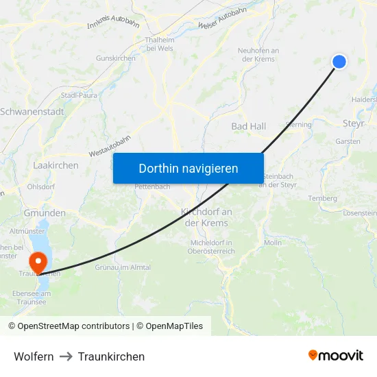 Wolfern to Traunkirchen map