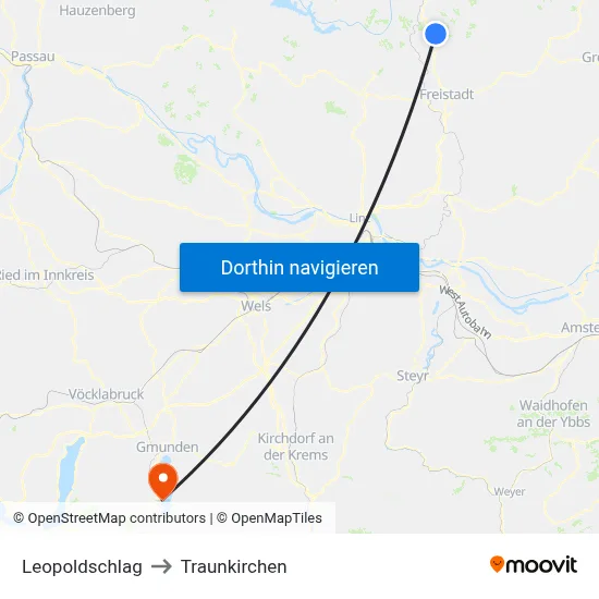 Leopoldschlag to Traunkirchen map