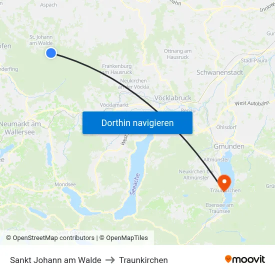 Sankt Johann am Walde to Traunkirchen map