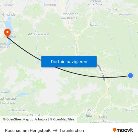 Rosenau am Hengstpaß to Traunkirchen map