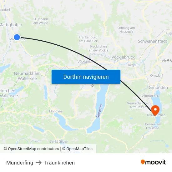 Munderfing to Traunkirchen map