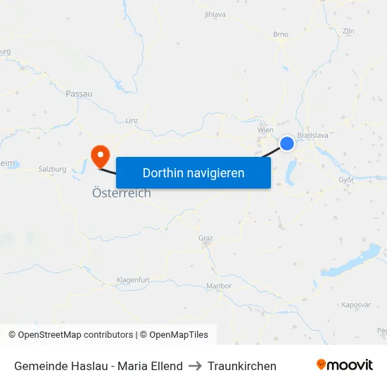 Gemeinde Haslau - Maria Ellend to Traunkirchen map