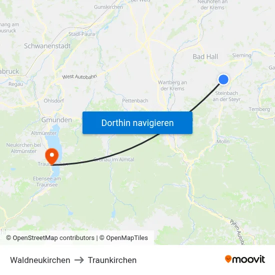 Waldneukirchen to Traunkirchen map