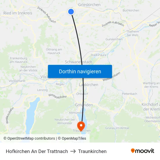 Hofkirchen An Der Trattnach to Traunkirchen map