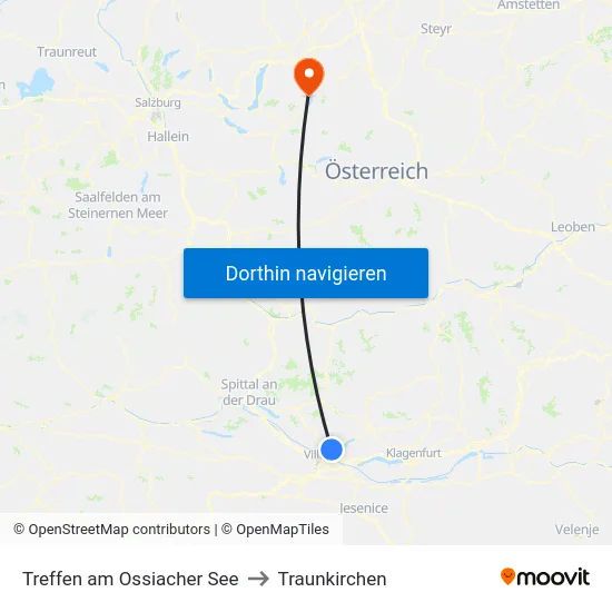 Treffen am Ossiacher See to Traunkirchen map