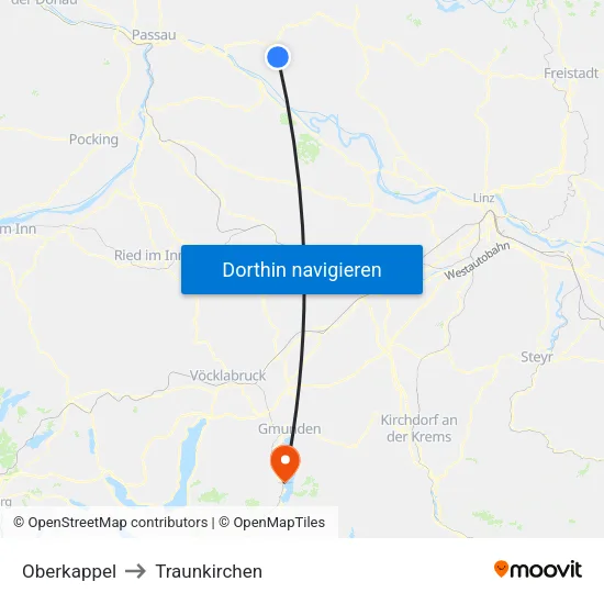 Oberkappel to Traunkirchen map