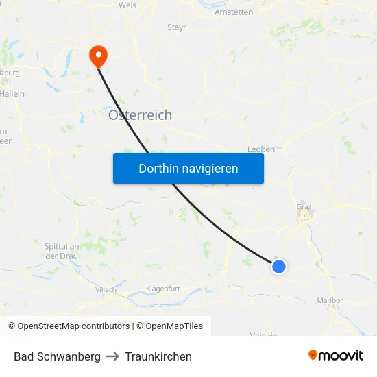 Bad Schwanberg to Traunkirchen map
