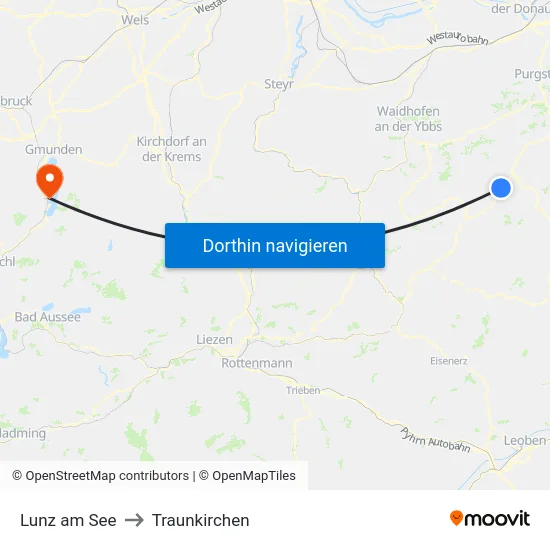 Lunz am See to Traunkirchen map