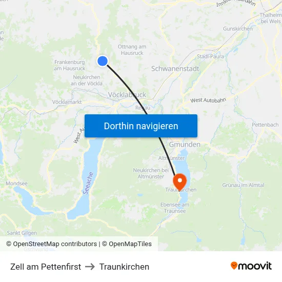 Zell am Pettenfirst to Traunkirchen map