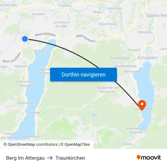 Berg Im Attergau to Traunkirchen map