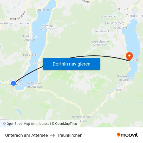 Unterach am Attersee to Traunkirchen map