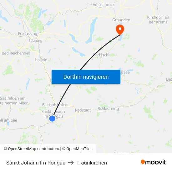 Sankt Johann Im Pongau to Traunkirchen map
