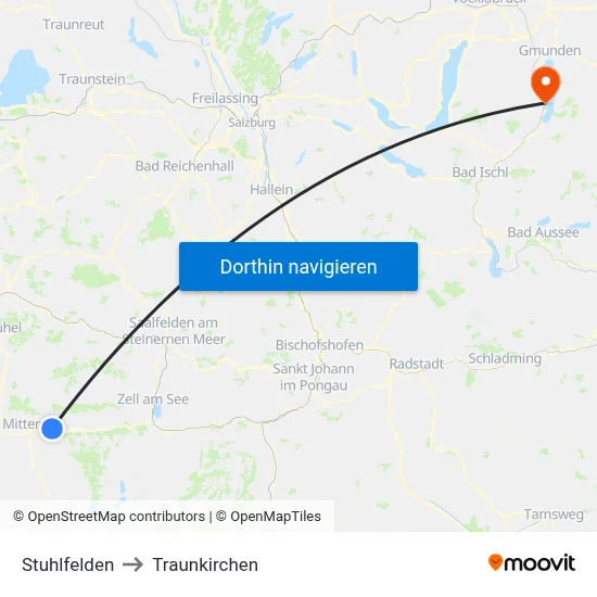 Stuhlfelden to Traunkirchen map