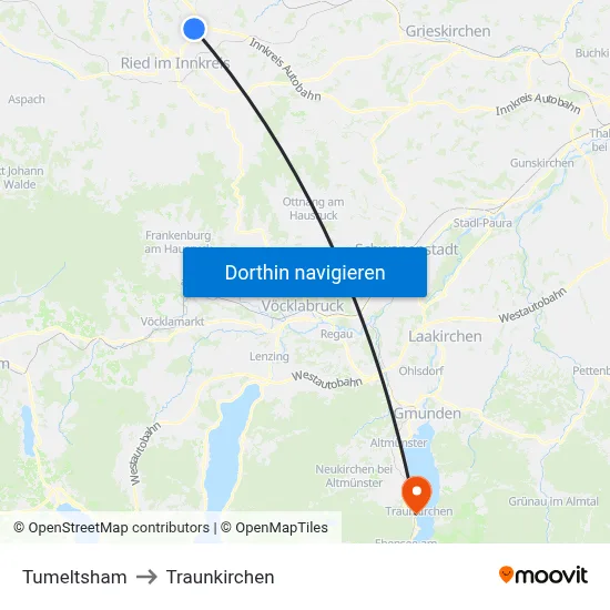Tumeltsham to Traunkirchen map