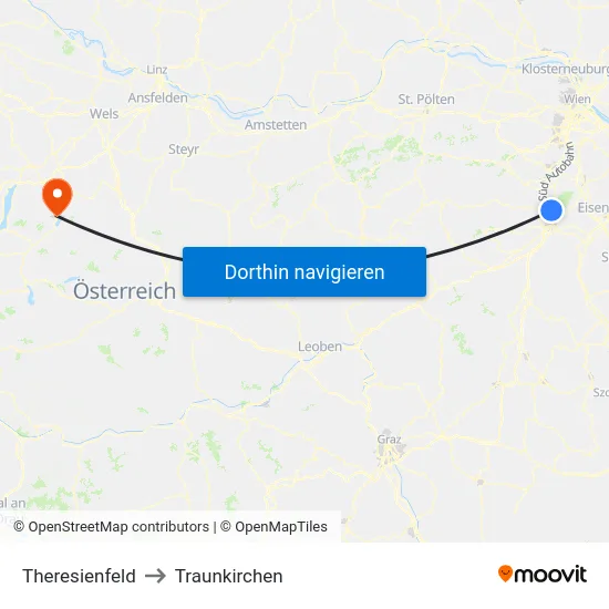 Theresienfeld to Traunkirchen map