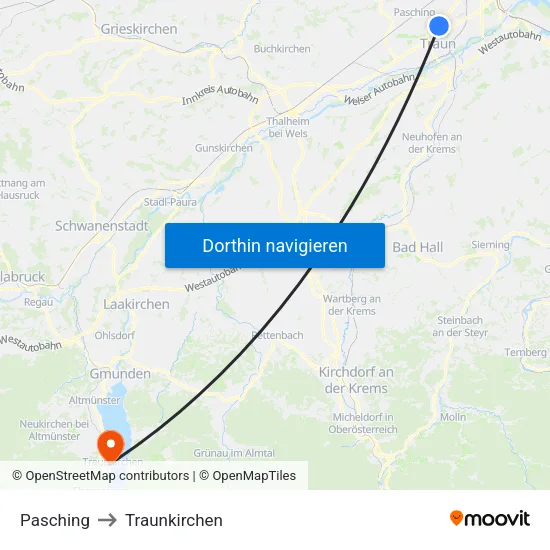 Pasching to Traunkirchen map