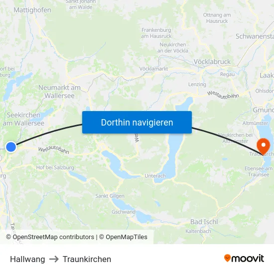Hallwang to Traunkirchen map