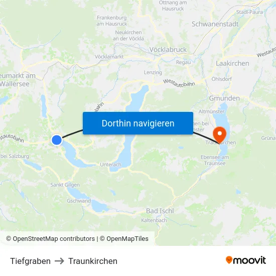 Tiefgraben to Traunkirchen map