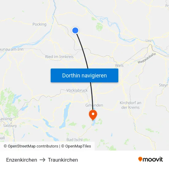 Enzenkirchen to Traunkirchen map