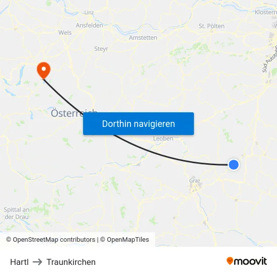 Hartl to Traunkirchen map