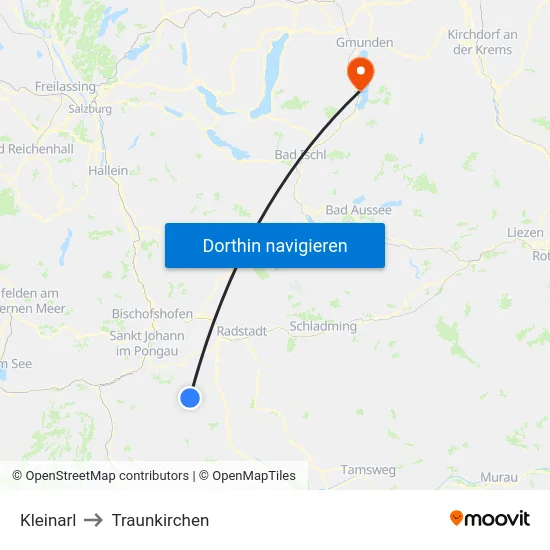Kleinarl to Traunkirchen map