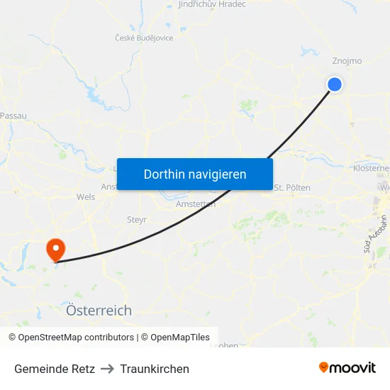 Gemeinde Retz to Traunkirchen map