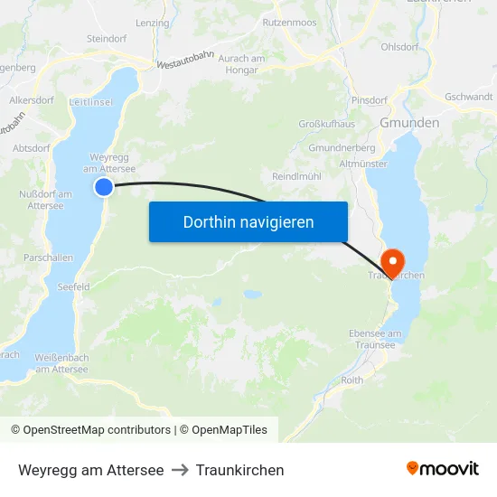 Weyregg am Attersee to Traunkirchen map