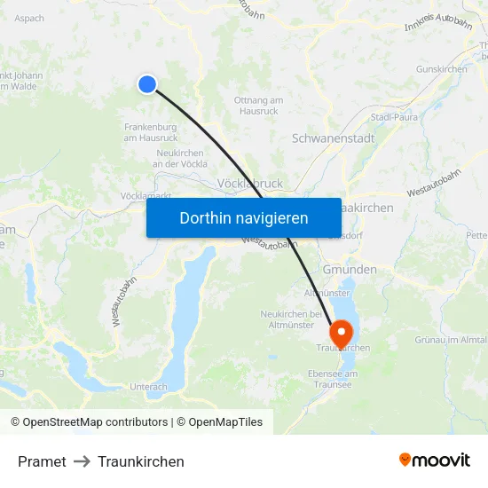 Pramet to Traunkirchen map