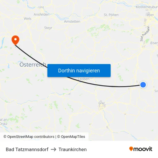 Bad Tatzmannsdorf to Traunkirchen map