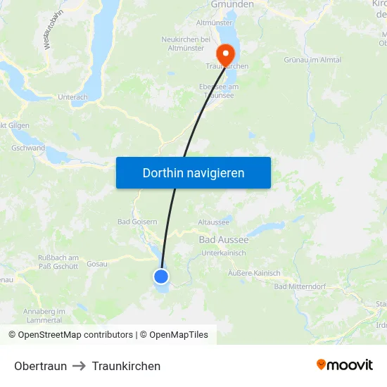Obertraun to Traunkirchen map