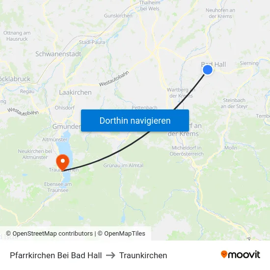 Pfarrkirchen Bei Bad Hall to Traunkirchen map