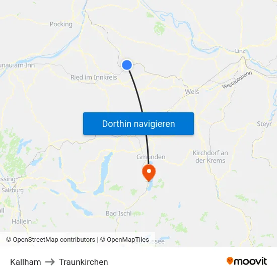 Kallham to Traunkirchen map