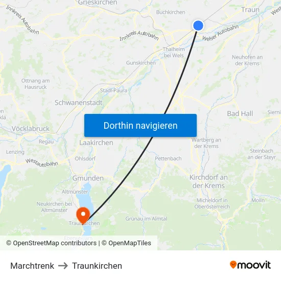 Marchtrenk to Traunkirchen map