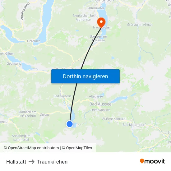 Hallstatt to Traunkirchen map