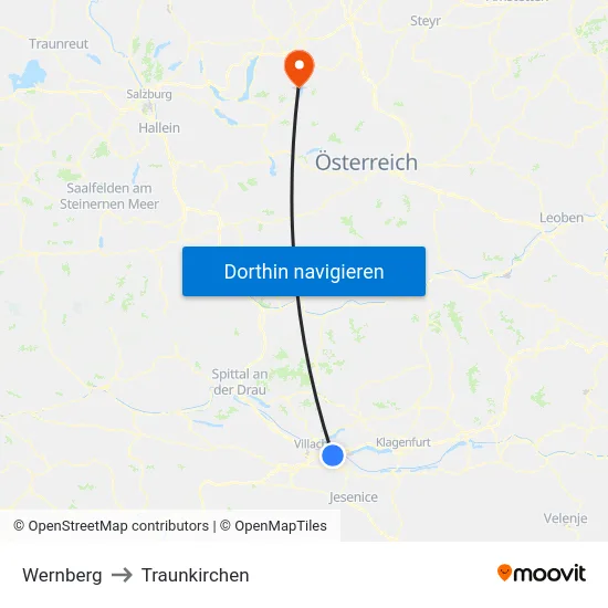 Wernberg to Traunkirchen map